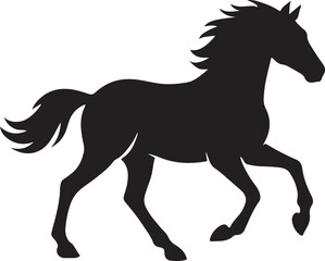 Obraz premium Galloping horse silhouette vector illustration of a wild stallion with flowing mane and tail, perfect for equestrian designs