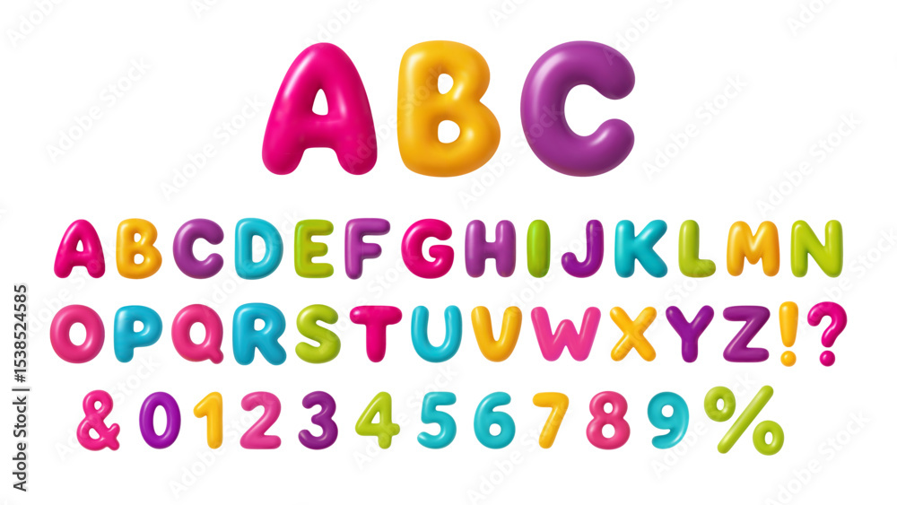 Fototapete 3d font letter number balloon alphabet abc text bubble typography for birthday and party vector cart