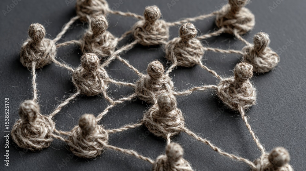 Poster Visual Lifeline Made of String Connecting Multiple Person Icons to Represent Relationships and Networks in a Creative Conceptual Design