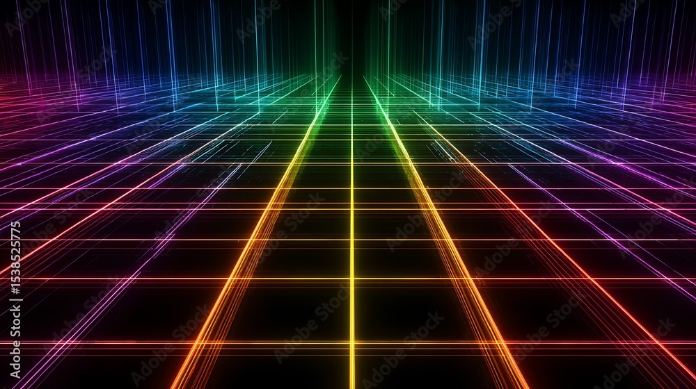 Fototapete neon grid background wallpaper abstract colorful futuristic technology design pattern texture 3d ren