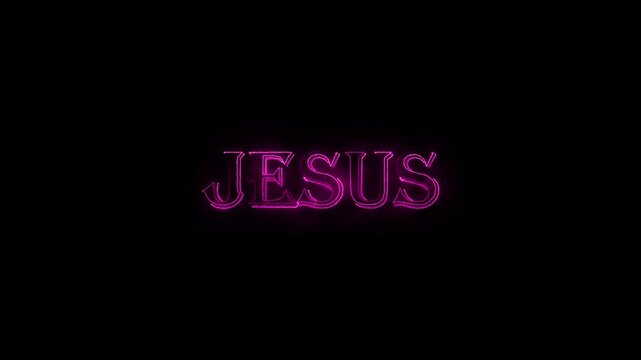 Jesus name neon animation. Jesus name glowing purple. Animated text name of Jesus Christ of Nazareth video 4k