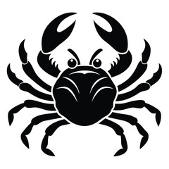 Isolated angry cartoon crab with big claws in black color and white background