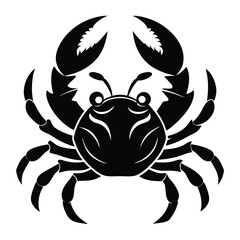 Black crab features large claws and beady eyes in a simple, stylish silhouette