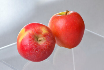 Red Apple on Wooden Table.