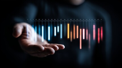 A hand presenting a vibrant digital graph representing growth and analytics.