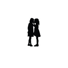 girl whispering to friend silhouette on white background