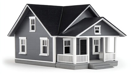 Miniature Model of a Gray House on a White Background