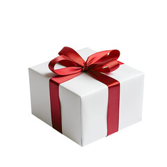 Fototapeta premium White gift box with crimson ribbon