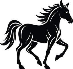 Elegant silhouette of a trotting horse in bold black lines