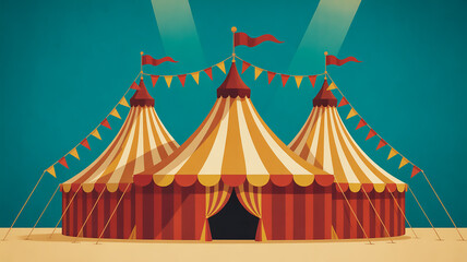 Nostalgic Circus Tent Scene — Vintage Stripes and Bunting on Turquoise