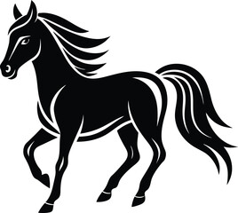 Minimalist black silhouette of galloping horse side view