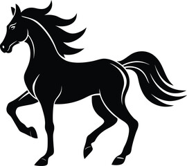 Stylized vector silhouette of running horse from side angle