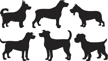Six unique dog breeds stand tall in striking silhouette presentation
