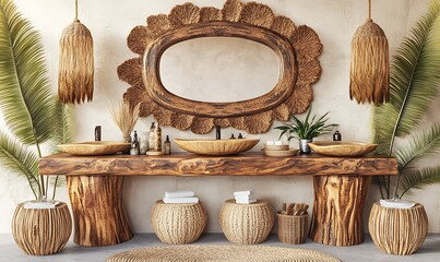 A luxurious bathroom showcasing natural elements and organic designs