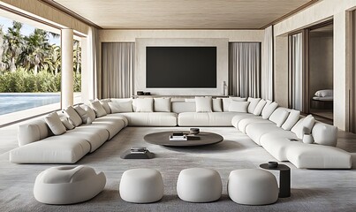 A luxurious modern living room with a large television screen