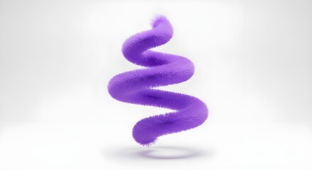 Soft Violet Fluffy Spiral Floating in White Space – Artistic 3D Abstract Design