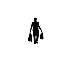 man carrying grocery bags silhouette on white background