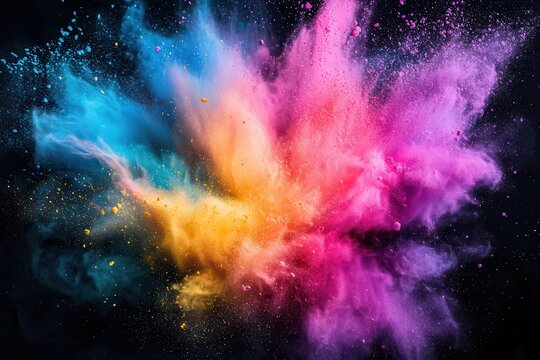 Colorful powder explosion during a festival celebration at dusk highlighting vibrant hues and joyful moments - Powered by Adobe