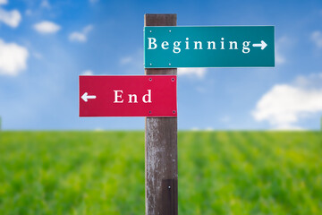 Street Sign the Direction Way to Beginning versus End.