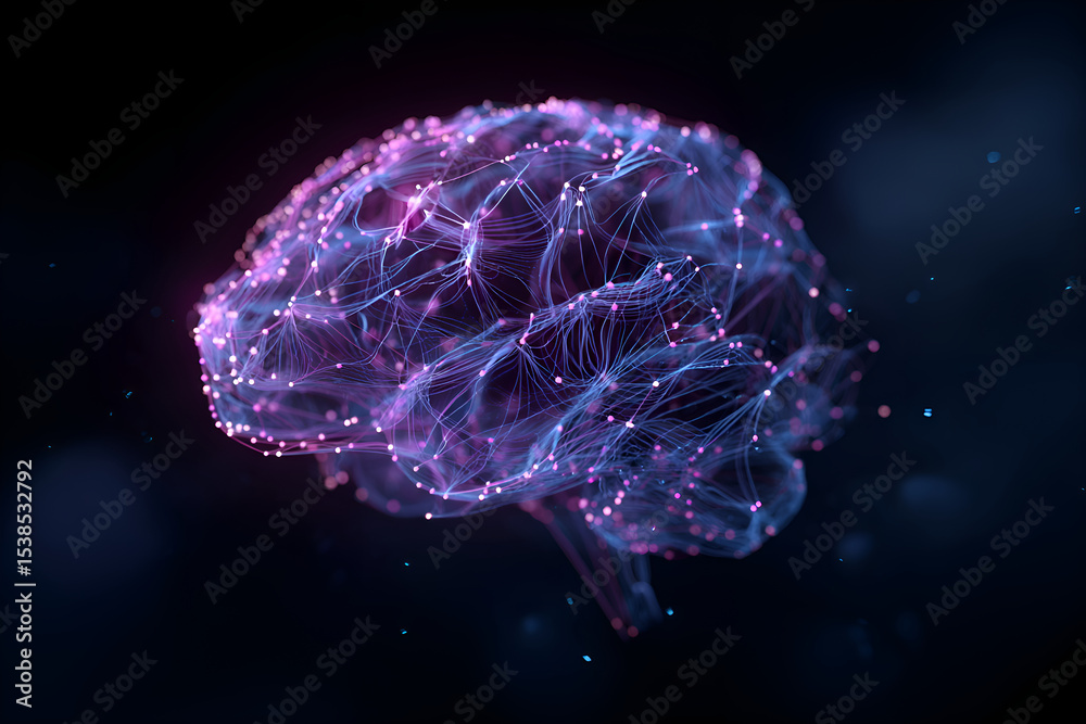 Poster artificial intelligence brain processing data with neural connections