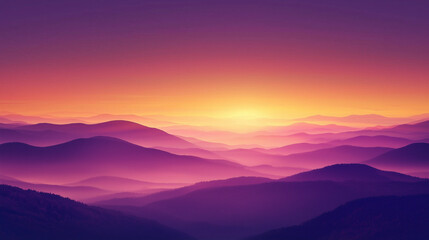 Obraz premium Purple Mountain Landscape at Sunset Emitting Soft Golden Light With Sky Gradient Transitioning From Warm Orange to Deep Purple, Ideal for Peaceful Nature, Evening, and Scenic Art Themes