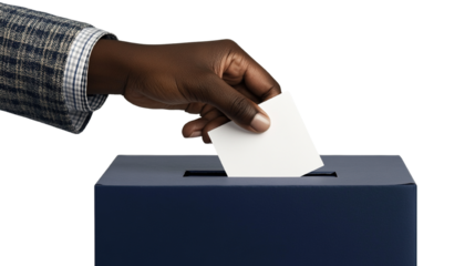 African American voter casting ballot into ballot box during election day