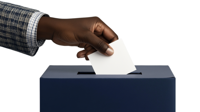 African American voter casting ballot into ballot box during election day