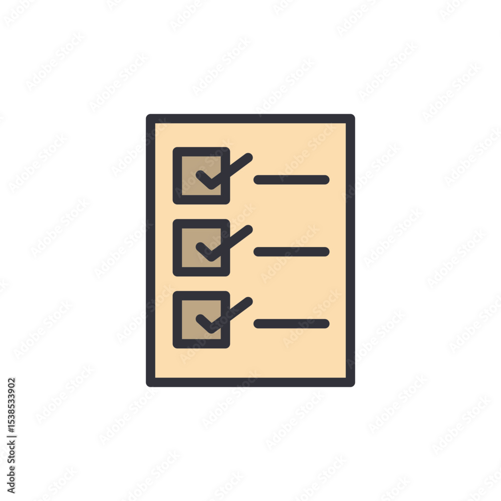 Poster checklist with tick marks in boxes on a document page icon