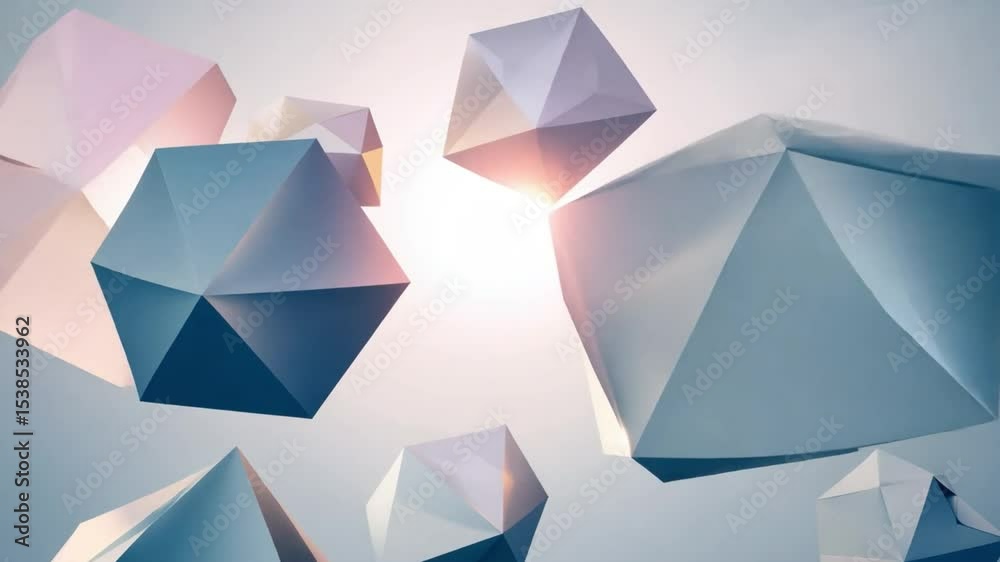 Poster abstract geometric shapes in floating arrangement on a soft gradient background creating a modern ar
