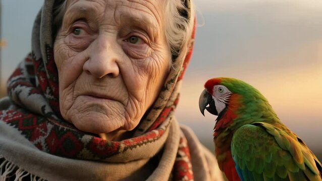 Anciana sosteniendo un loro