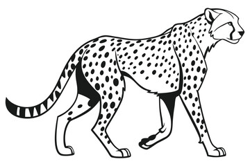 Striking cheetah illustration walks powerfully with bold black spots and distinct markings across its body