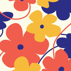 Exotic flowers and plants pattern hand drawn vector illustration. Colorful botanical contemporary design.