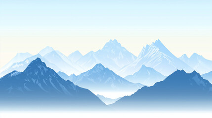 Fototapeta premium Himalayan Hills Banner Design With Mountain Peak Pattern Along the Edge and Cool Blue to White Gradient Background, Perfect for Travel Promotions and Scenic Nature-Themed Visual Content