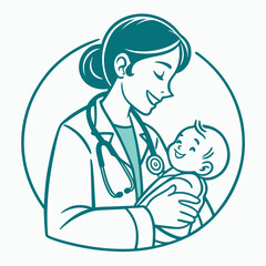 Pediatrician doctor icon with baby