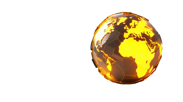 Abstract Glowing Earth Globe on Black Background, Representing Global Technology