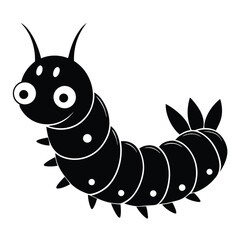 Cartoon caterpillar with big eyes and antennae crawls along in a black and white image