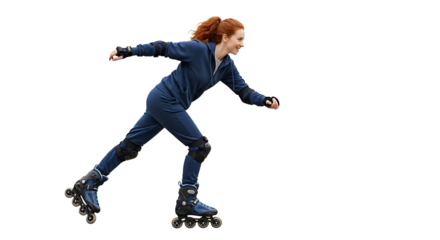 Woman Roller Skating with Protective Gear Outdoor