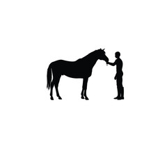 man feeding horse silhouette on white background