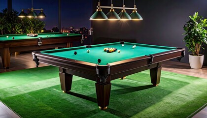 Interior of Room with Pool Tables, One Set Up for Pool
