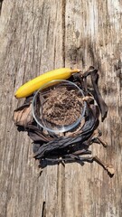 Dried and chopped organic banana peel for the vegetable garden