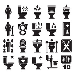 set toilet sign symbol icon  bathroom outline sig Restrooms for men and women, vecto