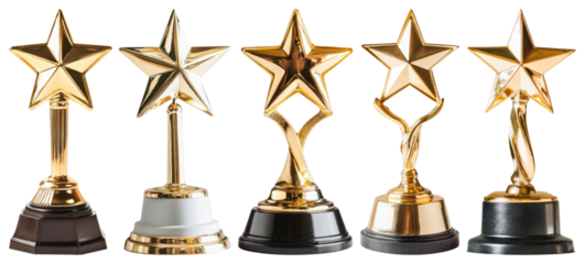 PNG Golden star-shaped award trophies, element set on transparent background