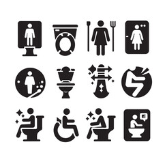 set toilet sign symbol icon  bathroom outline sig Restrooms for men and women, vecto