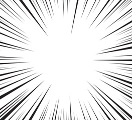 Obraz premium Manga comic explosion, motion or movement effect, vector background. Manga anime cartoon radial speed lines and abstract pattern for comic book burst, flash ray or explode bang action