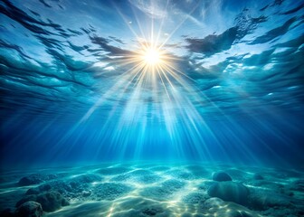 Naklejka premium Underwater Scene Sunlight Rays Blue Water Surface Texture