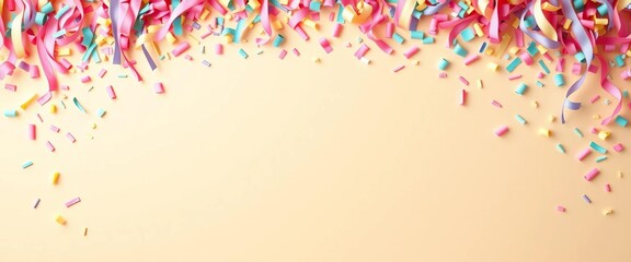 Pastel confetti border on beige background Ideal for celebratory announcements and festive designs,  colorful,  summer