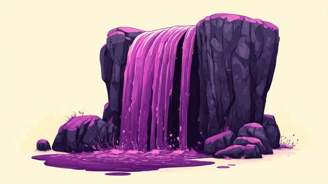 Artistic waterfall cascading over dark rocks, whimsical landscape illustration, perfect for nature and fantasy themed content