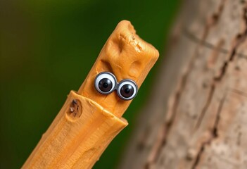 Playful cinnamon stick with googly eyes peeking from its bark,  object,  holiday