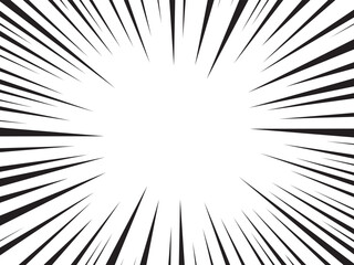 Manga comic explosion, motion or movement effect, vector background. Manga anime cartoon radial speed lines and abstract pattern for comic book burst, flash ray or explode bang action