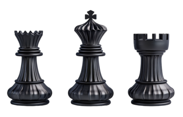 Three dark chess pieces queen, queen, rook